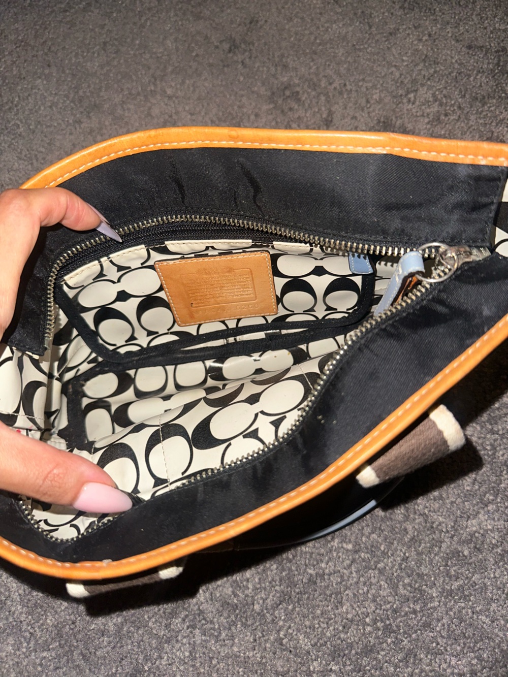 Coach Canvas Tote with Brown Straps - Picture 3 of 3
